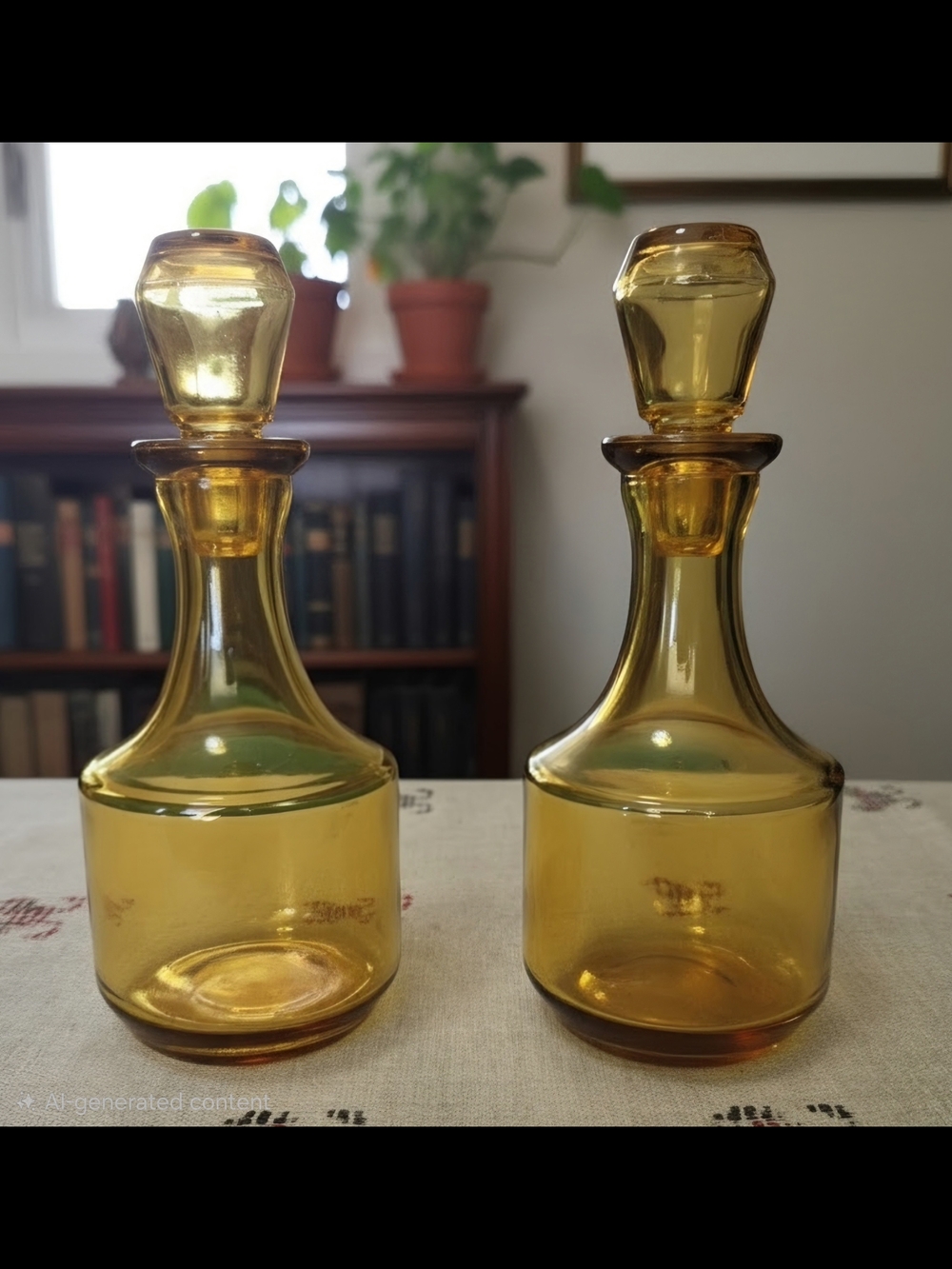 Amber Glass Decanter Set - Elegant Home Dining Bottle Pair